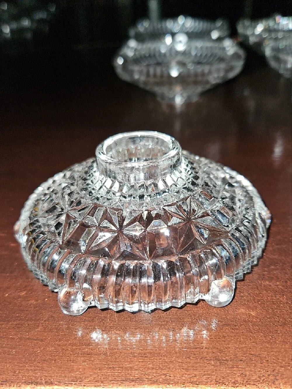Set of 6 Footed Pressed Cut Glass Candle Stick Holders - Wedding Centerpiece